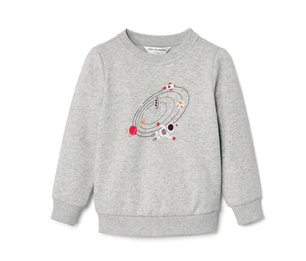 Šedá dětská mikina s potiskem vesmíru.