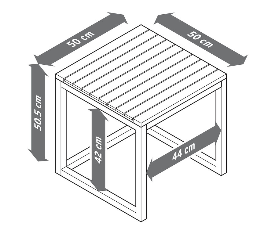 Nákres s rozměry sady odkládacích stolků »Lenja«.