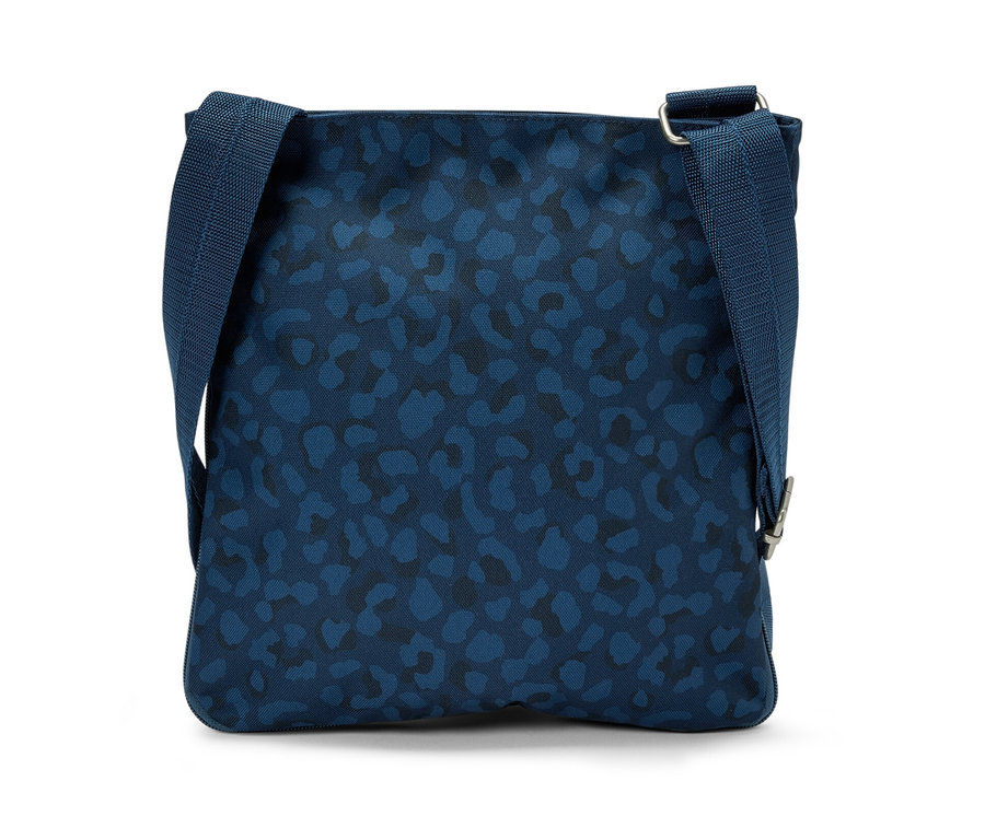Modrá bezpečnostní taštička přes rameno s tmavě modrým zvířecím potiskem.