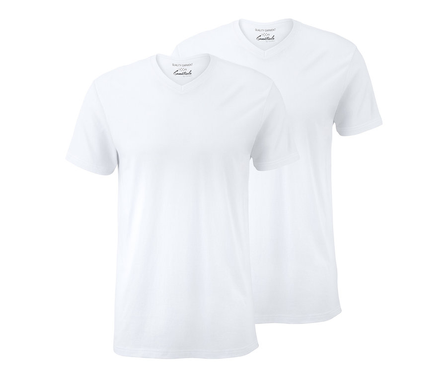 Dvě bílá trička s výstřihem do V, 2 ks.