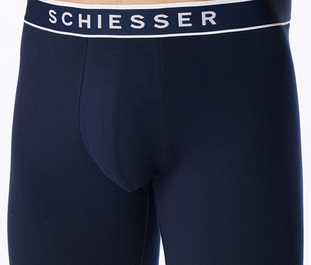Tmavě modré boxerky s bílým pasem a bílým logem "SCHIESSER".