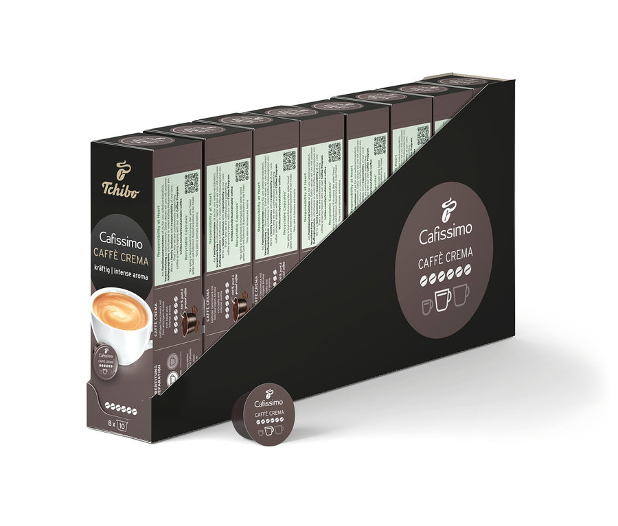 Balení kapslí Cafissimo Caffè Crema. Na obalu je obrázek šálku s kávou.