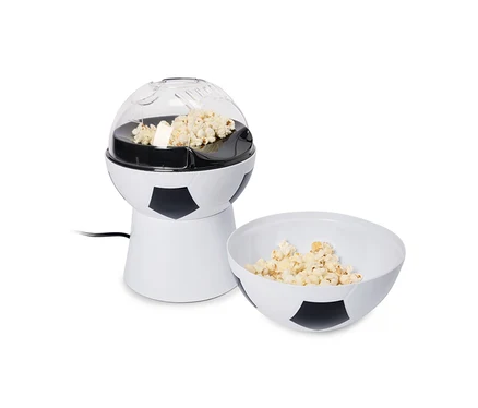 Stroj na popcorn s designem fotbalového míče s miskou popcornu.