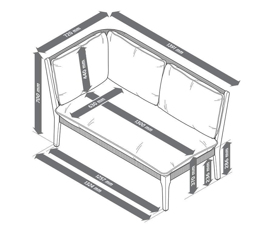 Nákres lenošky s rozměry.