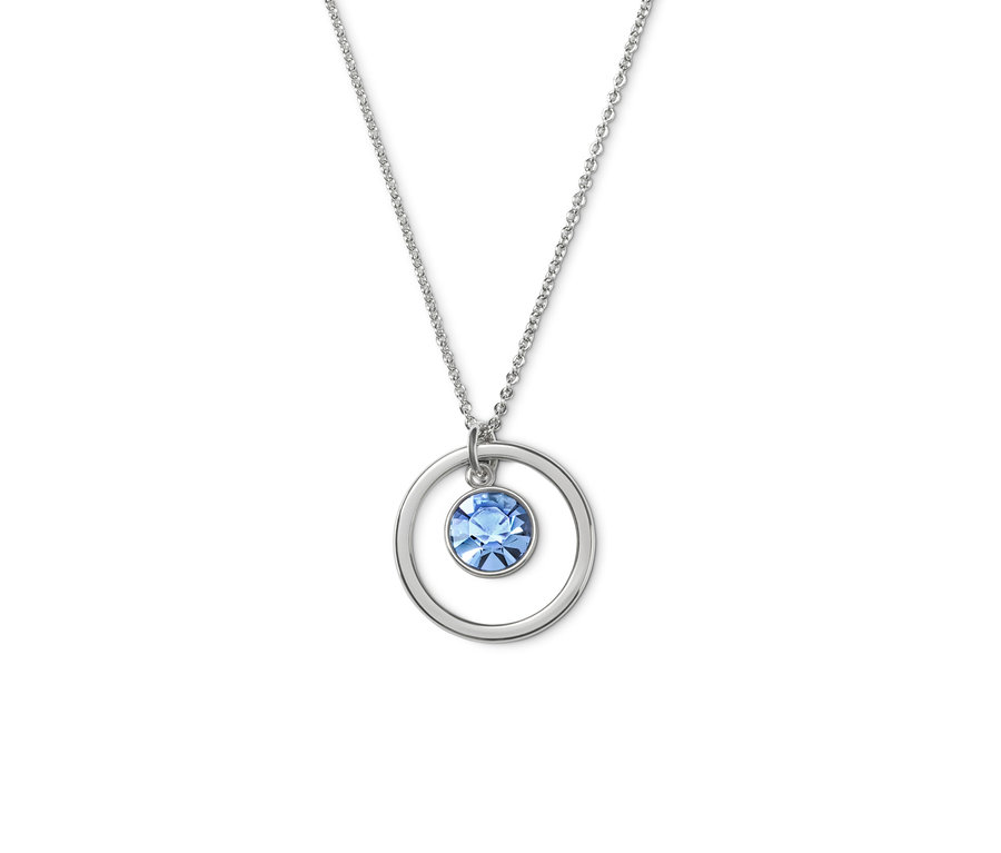 Stříbrný náhrdelník s přívěskem ve tvaru kruhu, zdobený modrým kamínkem Swarovski®.