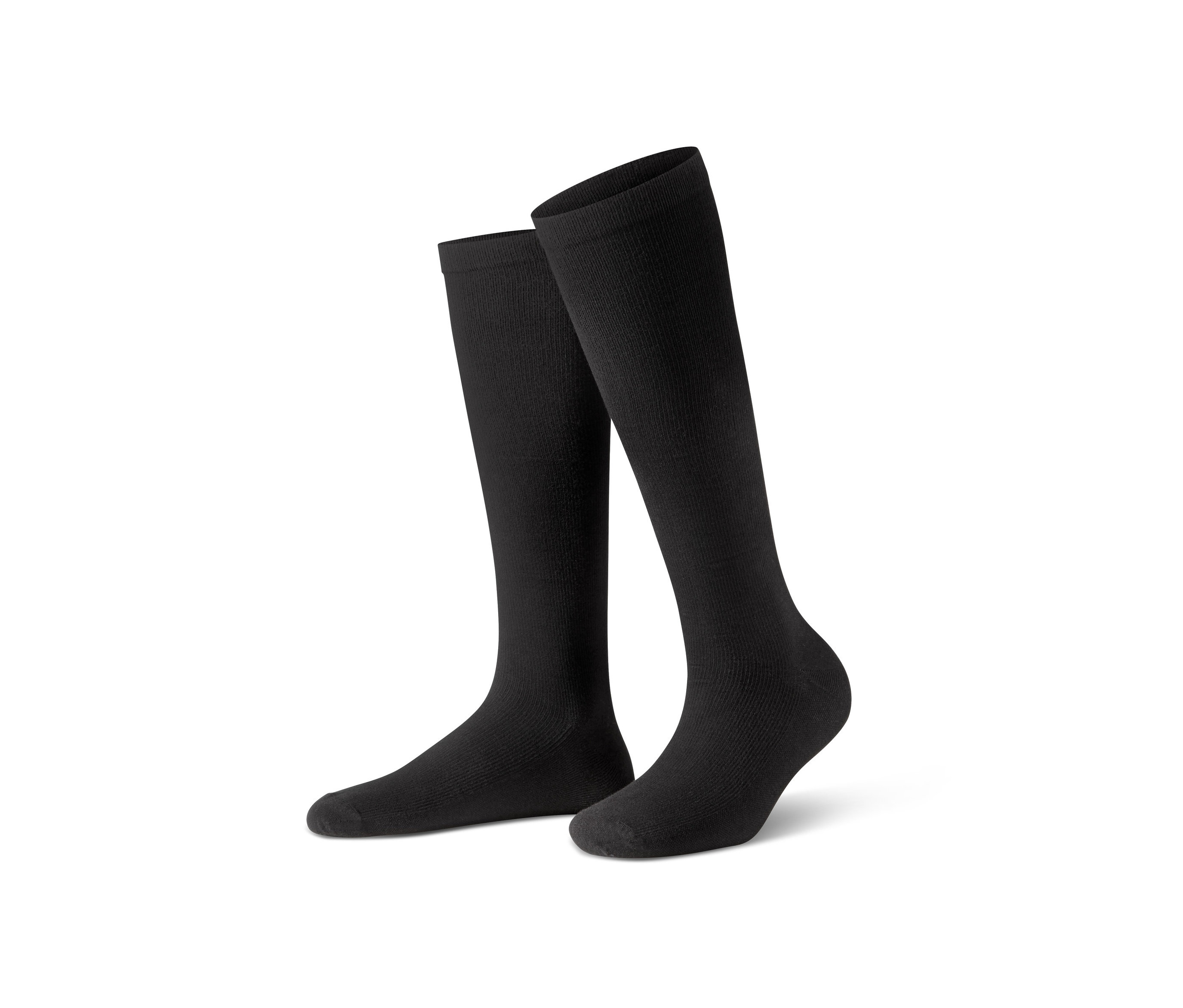 Dva páry černých kompresních podkolenek.