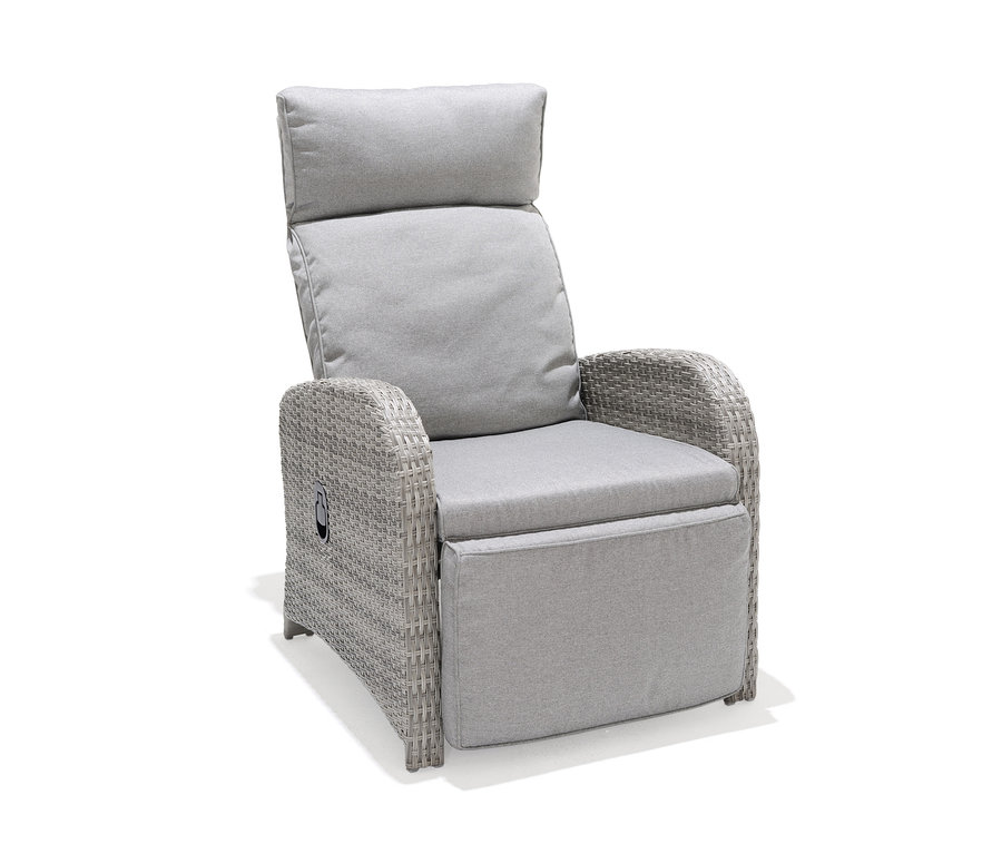 Šedé křeslo »Thore« s vyklápěcí podnožkou.