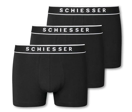 Tři černé boxerky SCHIESSER s biobavlnou v balení.