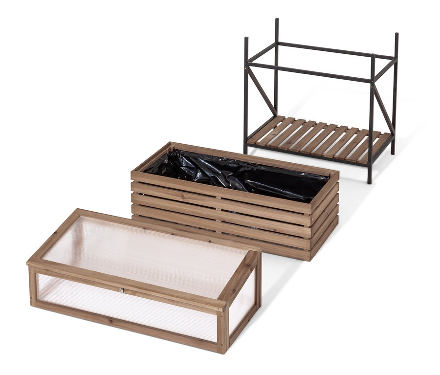 Rozložený vyvýšený truhlík se skleníkovým nástavcem »Elin« s černou vložkou.