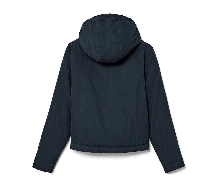 Tmavě modrá dětská bunda na přechodné období zezadu.