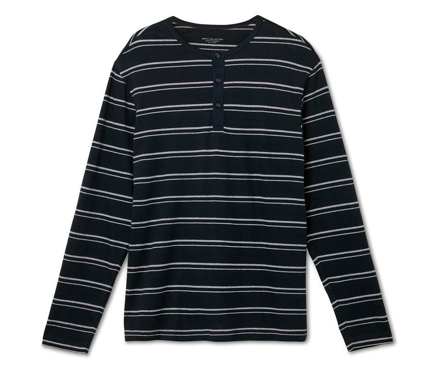 Pruhované tričko s dlouhým rukávem a knoflíčky.