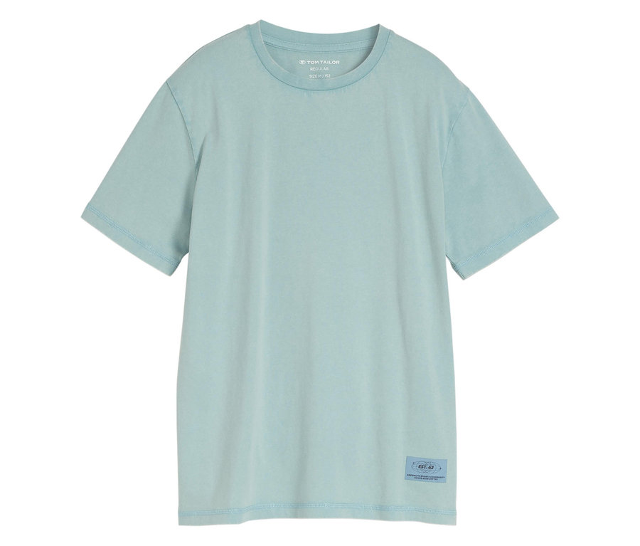 Světle tyrkysové dětské tričko basic v sepraném vzhledu Tom Tailor leží na bílém pozadí.