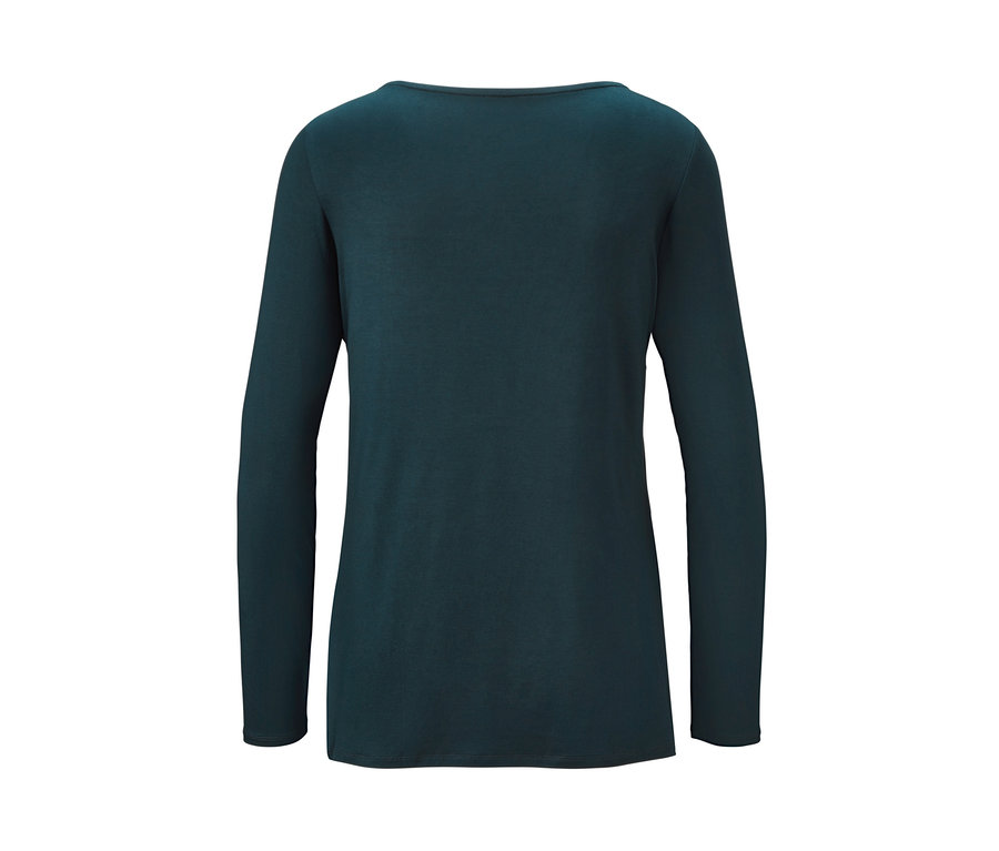 Tmavě zelené tričko s dlouhým rukávem a "vodou" výstřihem.
