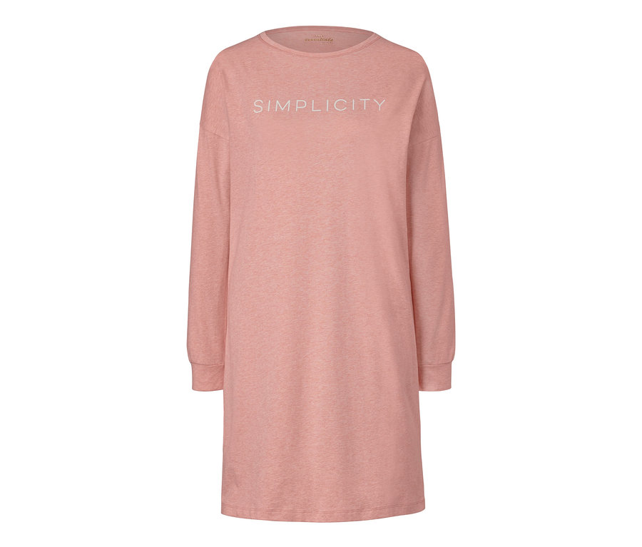 Růžová noční košile s dlouhým rukávem a nápisem SIMPLICITY.