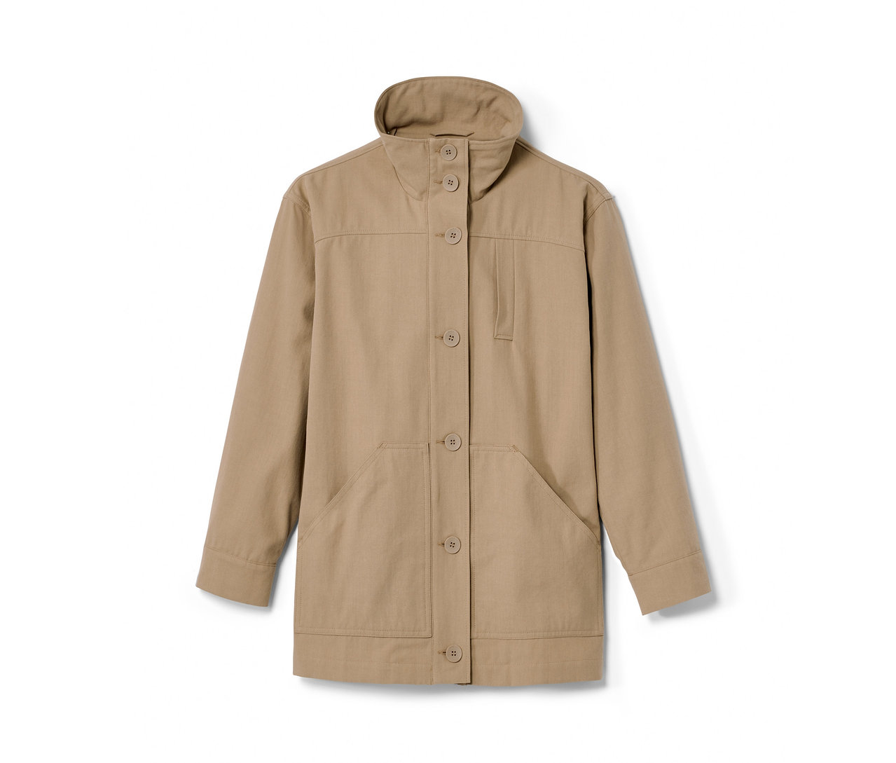 Béžová parka NAH/STUDIO z recyklované bavlny s knoflíky.