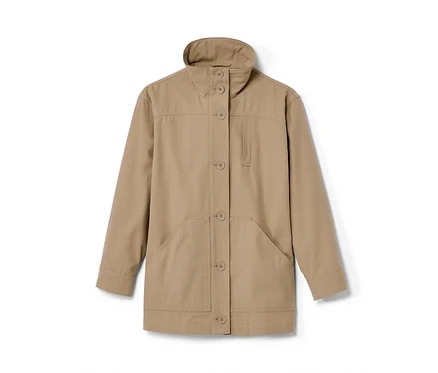 Béžová parka NAH/STUDIO z recyklované bavlny s knoflíky.