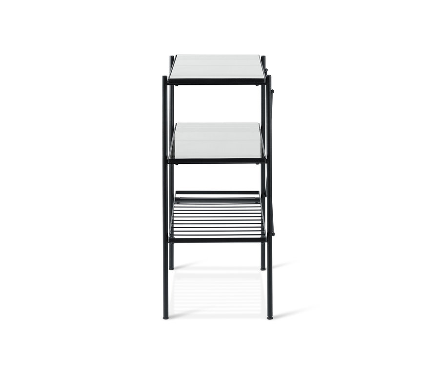 Konzolový stolek šířky cca 90 cm se třemi policemi.