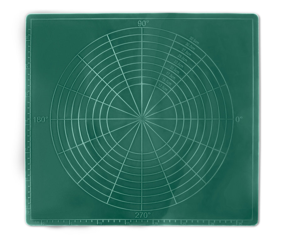 Zelená podložka na pečení k opakovanému použití s kruhovým vzorem a úhloměrem.