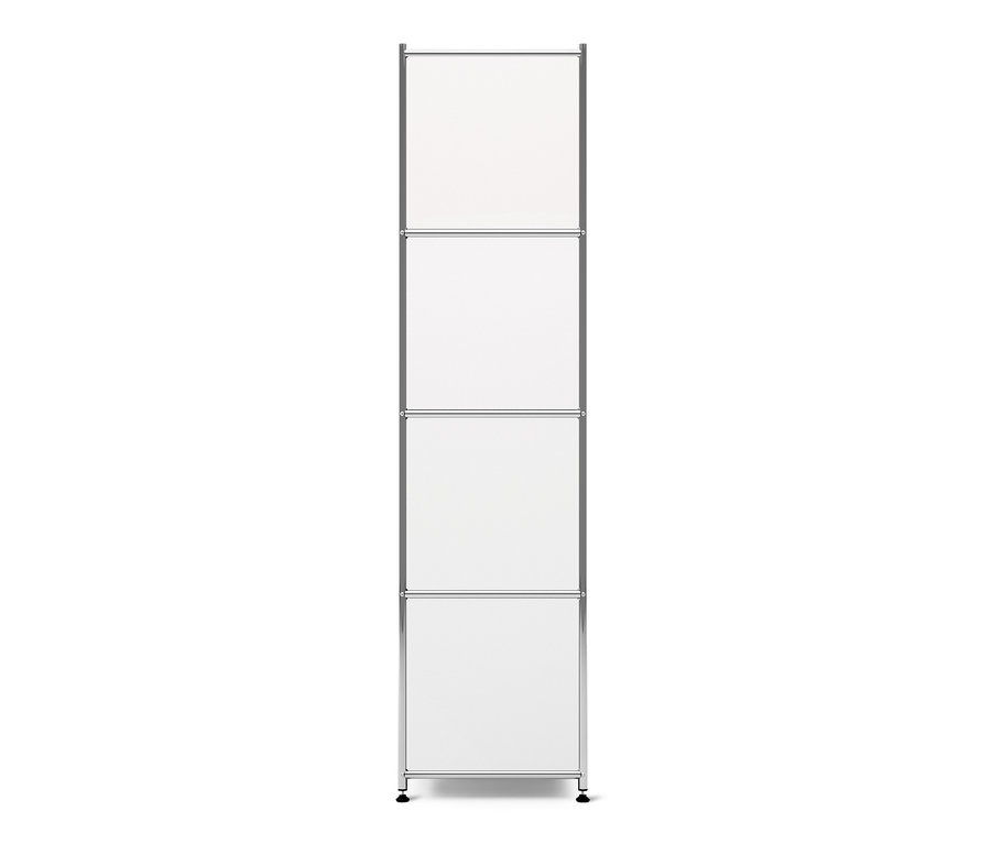 Bílý kovový regál CN3 se čtyřmi výklopnými dvířky.