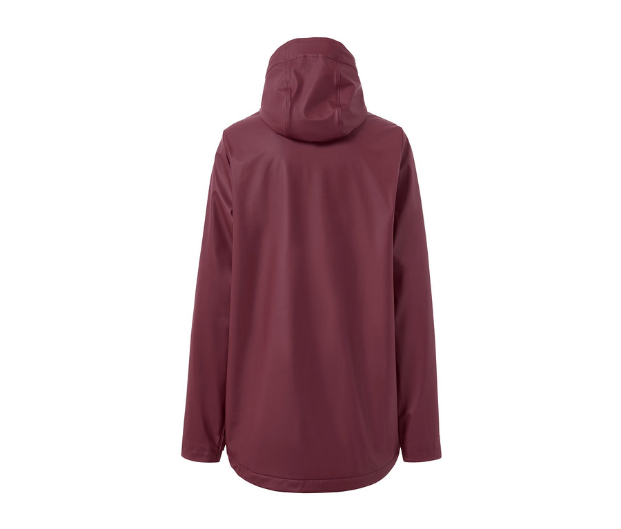 Zadní pohled na kabát do deště s plyšovou podšívkou.