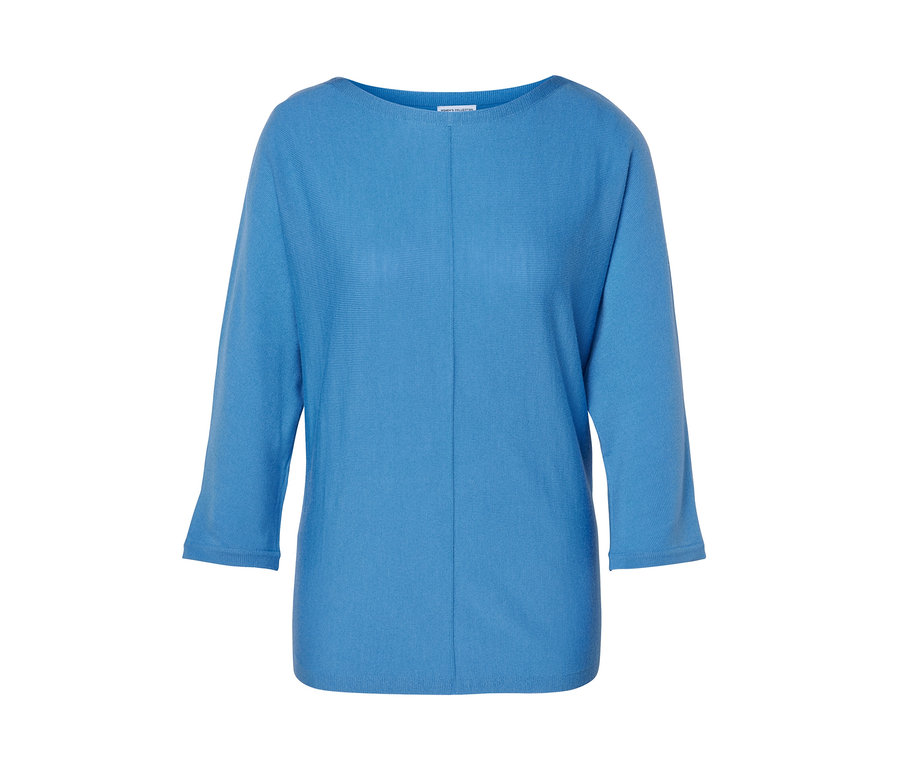 Kobaltově modrý svetr z jemného úpletu merino.