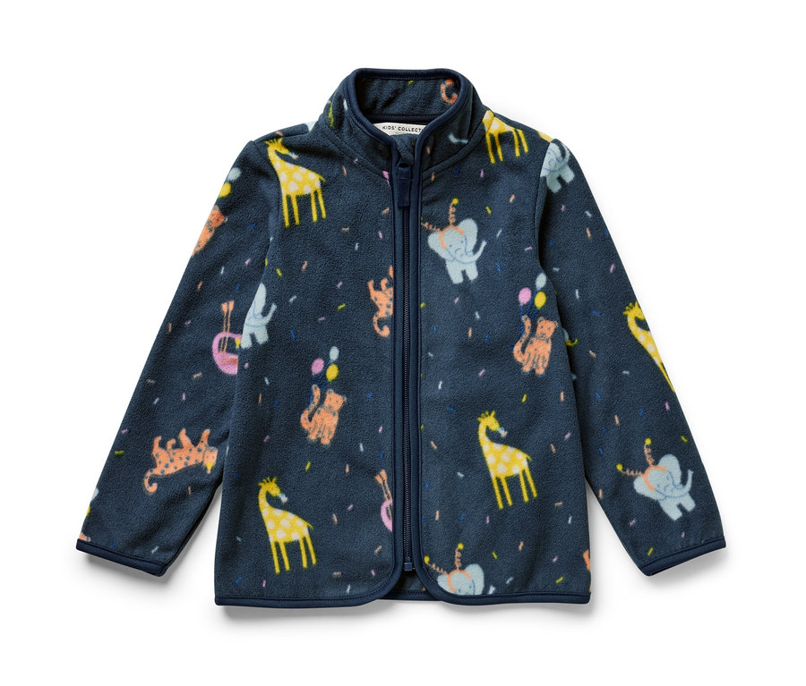Dětská fleecová bunda s potiskem zvířat.