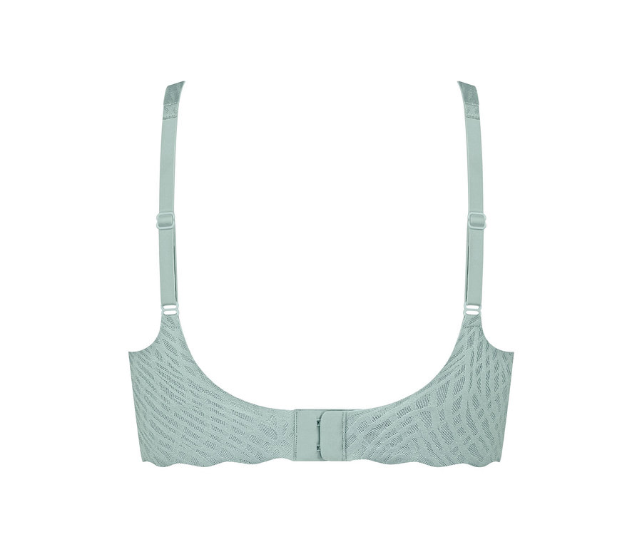 Detail měkké podprsenky sloggi ZERO Feel Bliss Soft Bra v mlhavě tyrkysové barvě, zadní pohled.