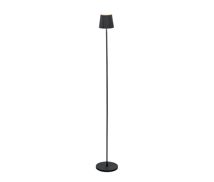Černá stojací LED lampa s akumulátorem.