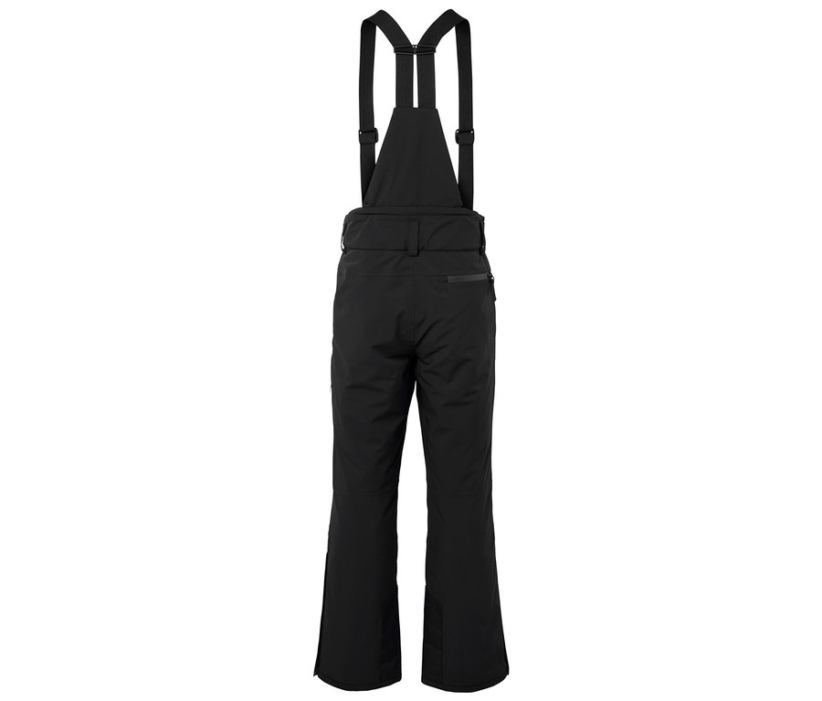 Černé lyžařské kalhoty s laclem zezadu.