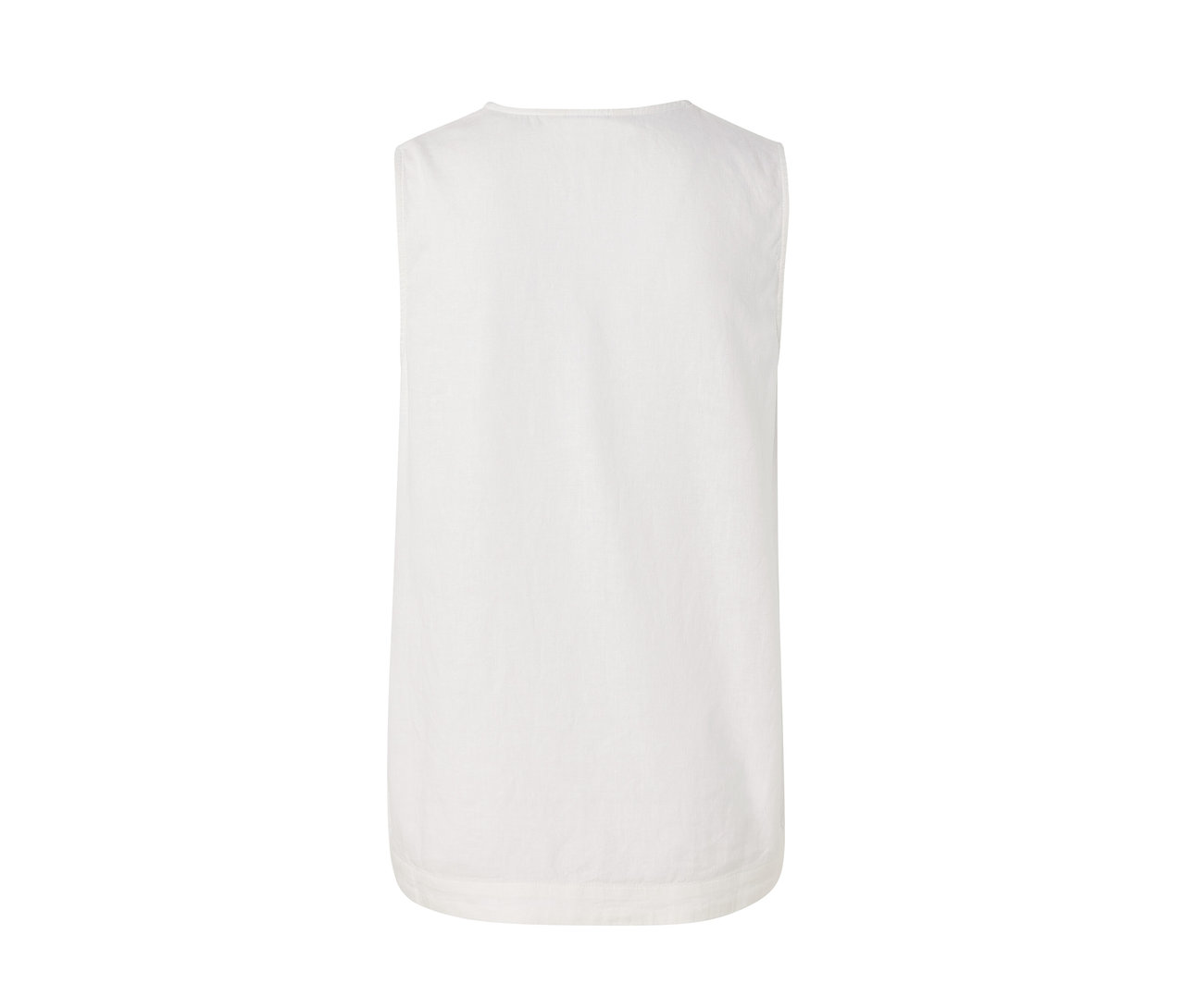 Bílá lněná halenka bez rukávů.