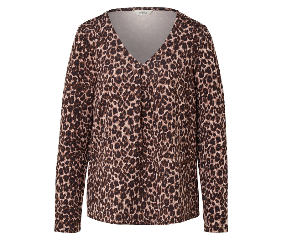 Dámská halenka s dlouhými rukávy a zvířecím vzorem.