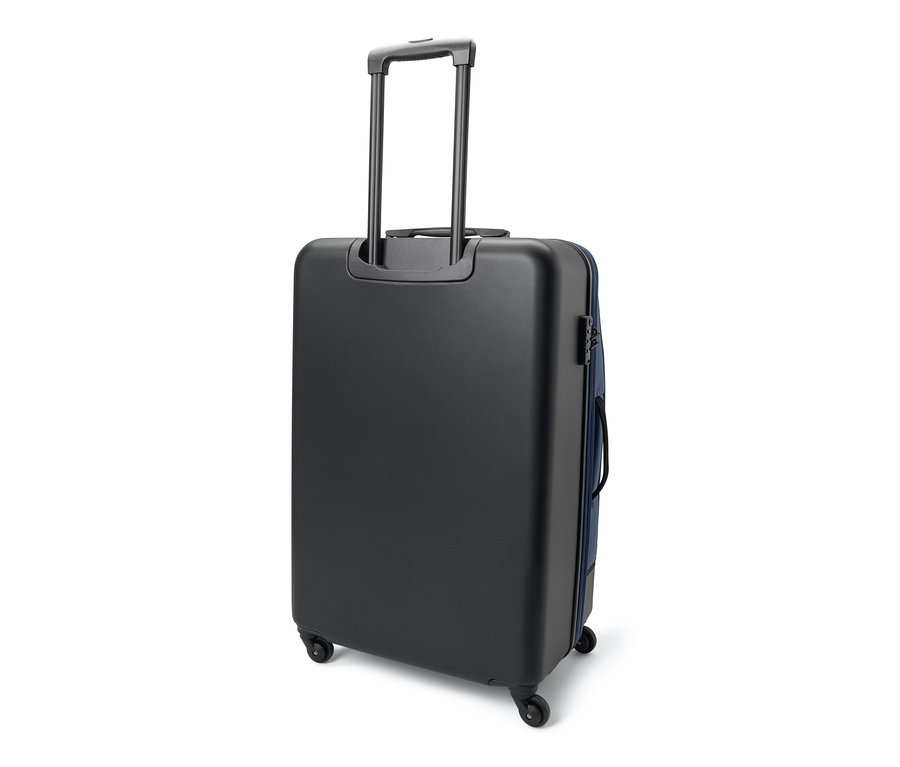Černý hybridní kufr velký s výsuvnou rukojetí.