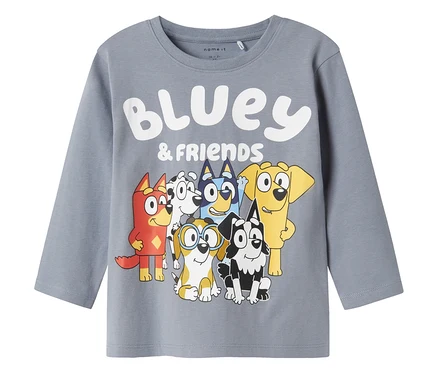 Šedé triko s dlouhým rukávem NAME IT »BLUEY« s potiskem Bluey a přátelé.