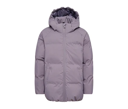 Světle fialová prošívaná bunda hummel® »HMLJR All Weather Puffer Jacket« s kapucí, zipem a kapsami.