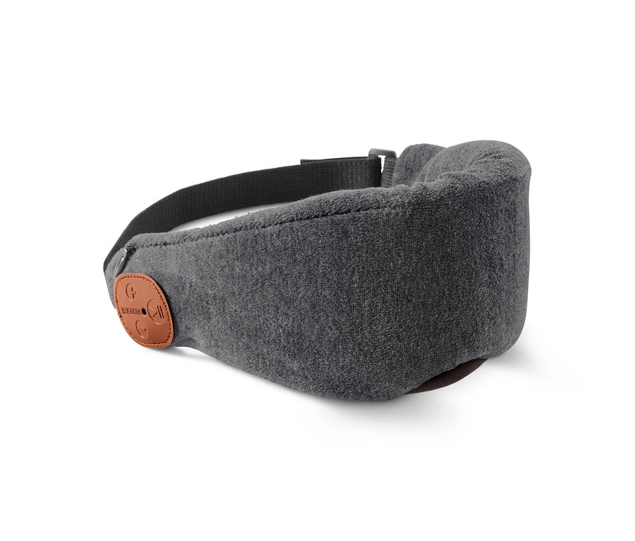 Šedá maska na spaní se sluchátky Bluetooth® na bílém pozadí.