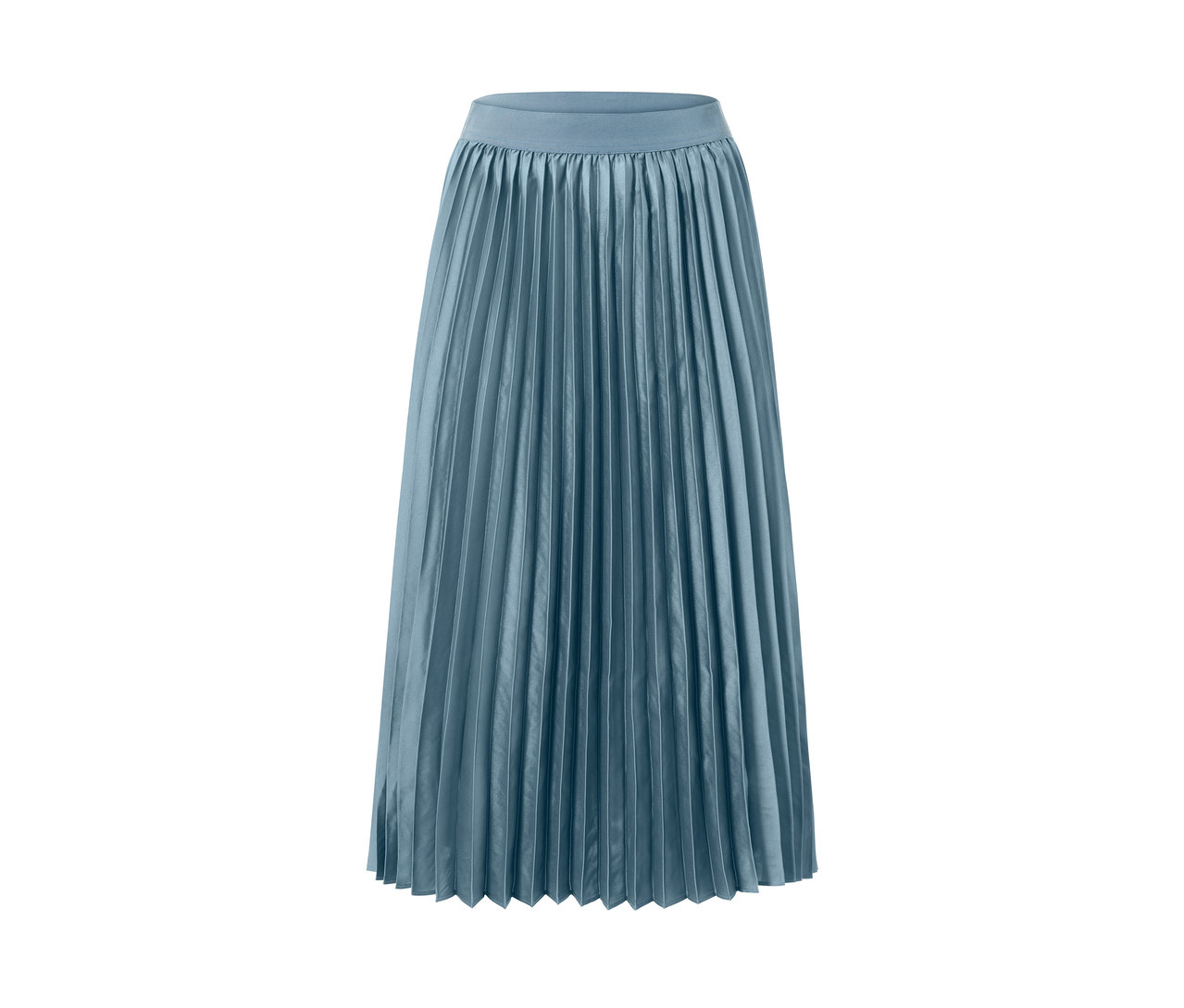 Plisovaná sukně v modré barvě na bílém pozadí.