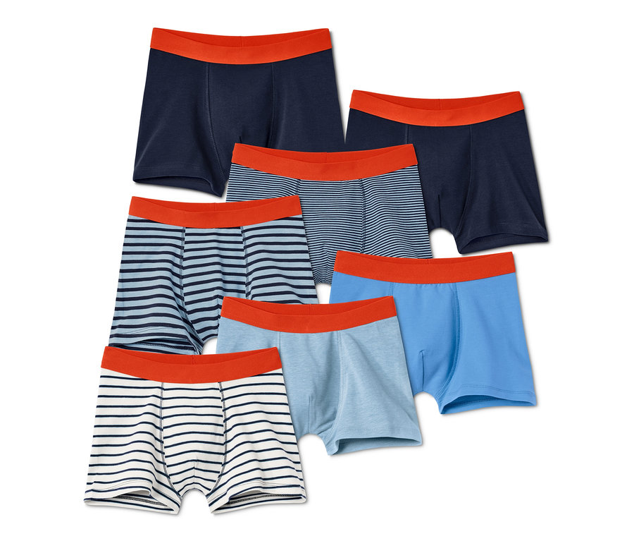 Sedmery chlapecké boxerky modré barvy s oranžovým pasem.