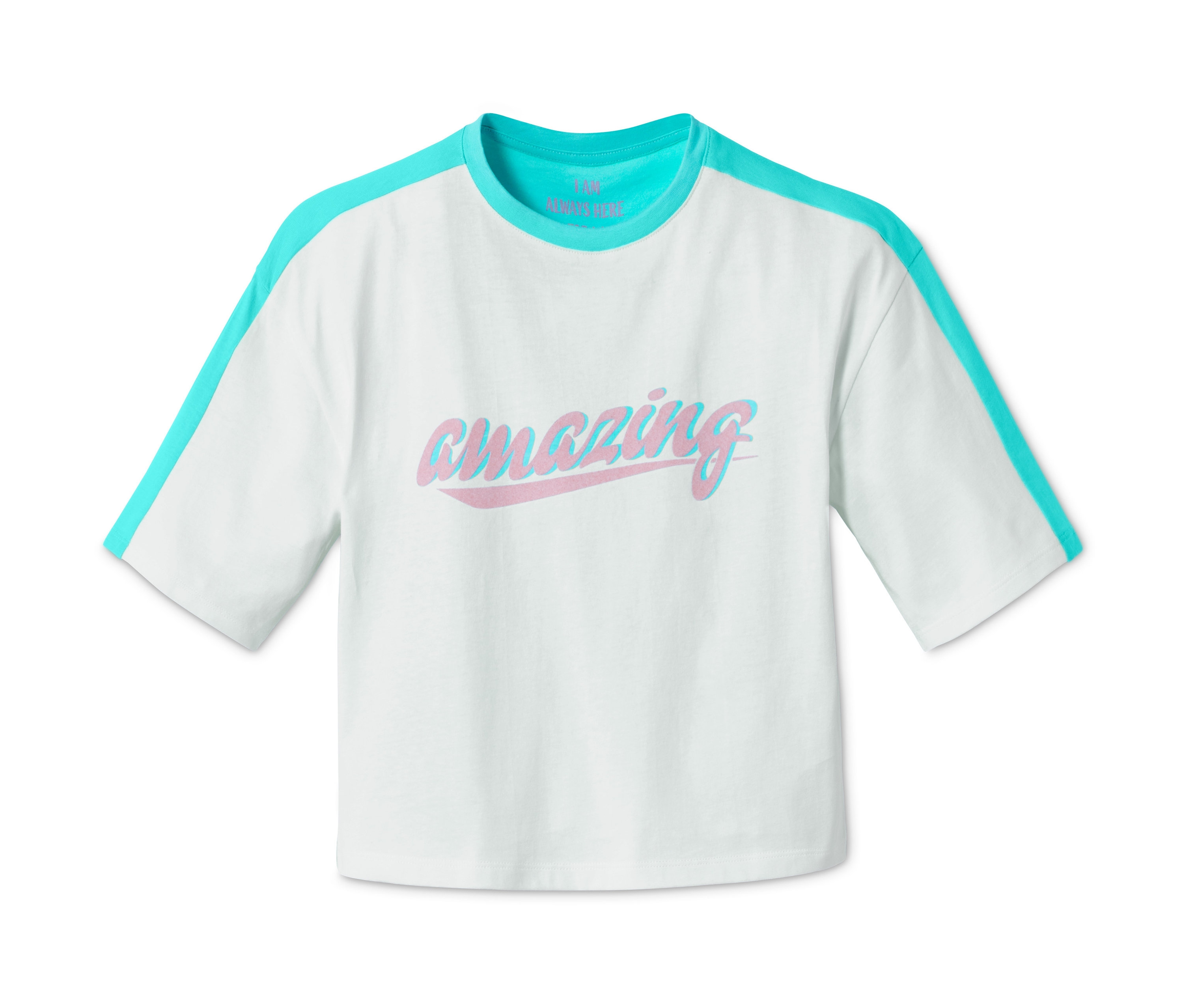 Bílé tričko z biobavlny s krátkými rukávy a nápisem "amazing".