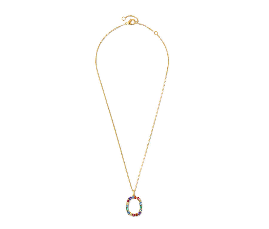 Zlatý náhrdelník s přívěskem vykládaným barevnými zirkony.