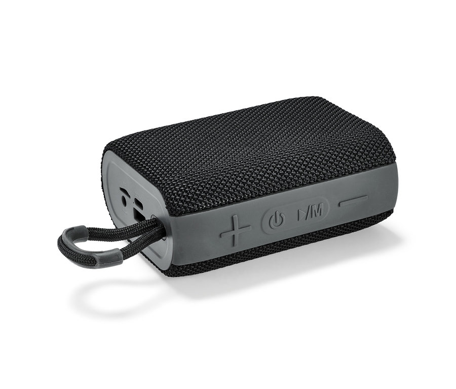 Černý Bluetooth® reproduktor se šňůrkou.