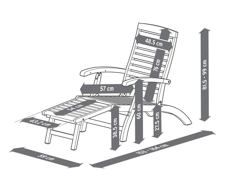 Rozměry Lehátka s výsuvnou podnožkou.