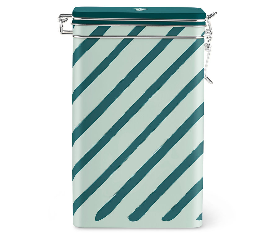 Pruhovaná dóza na kávu.