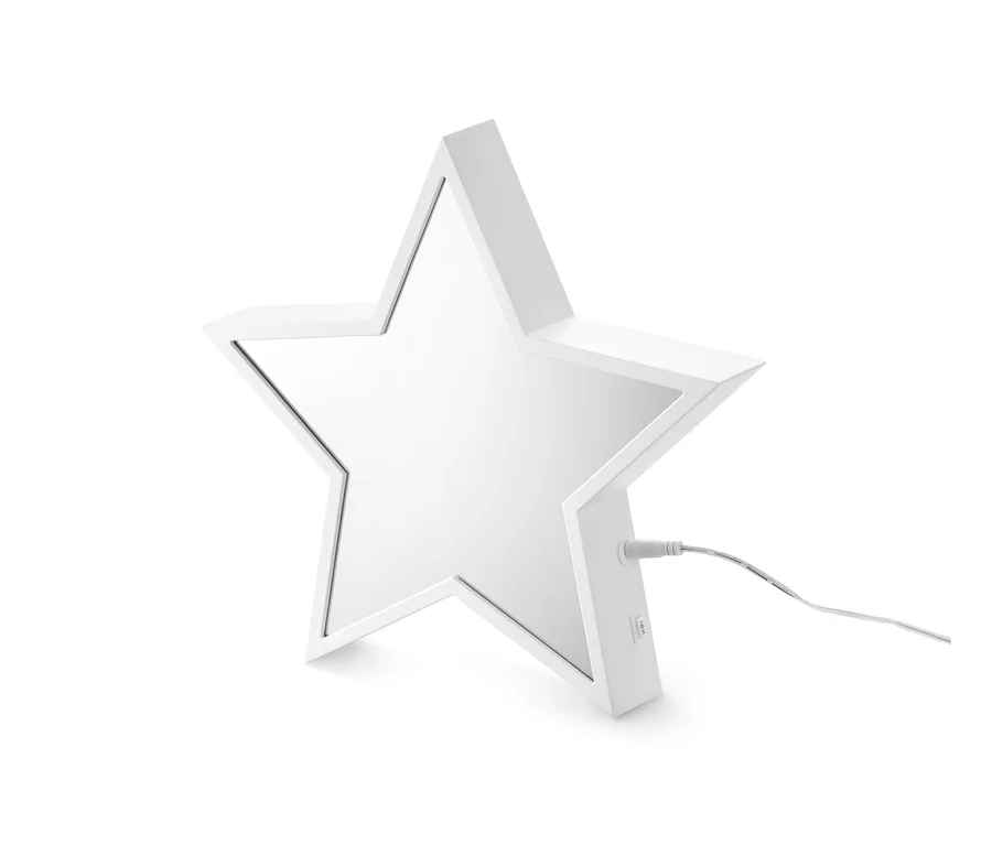 Bílá LED hvězda s kabelem.