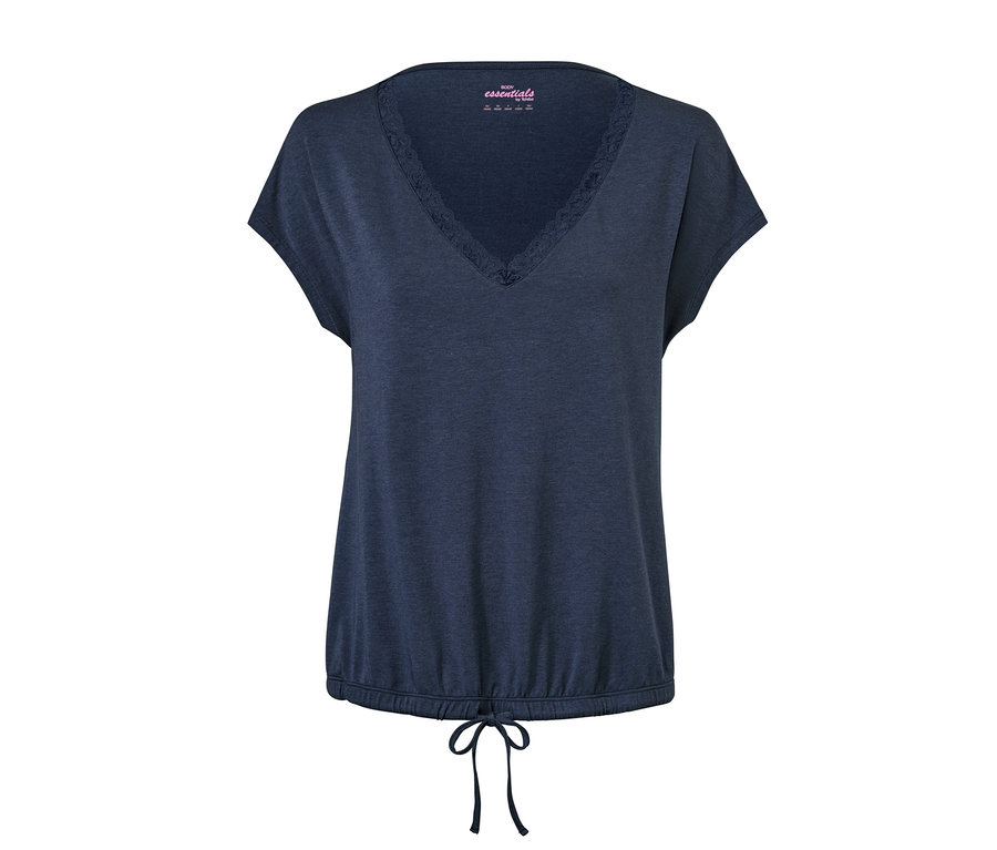 Tmavě modré pyžamové tričko s krajkou na výstřihu do V.