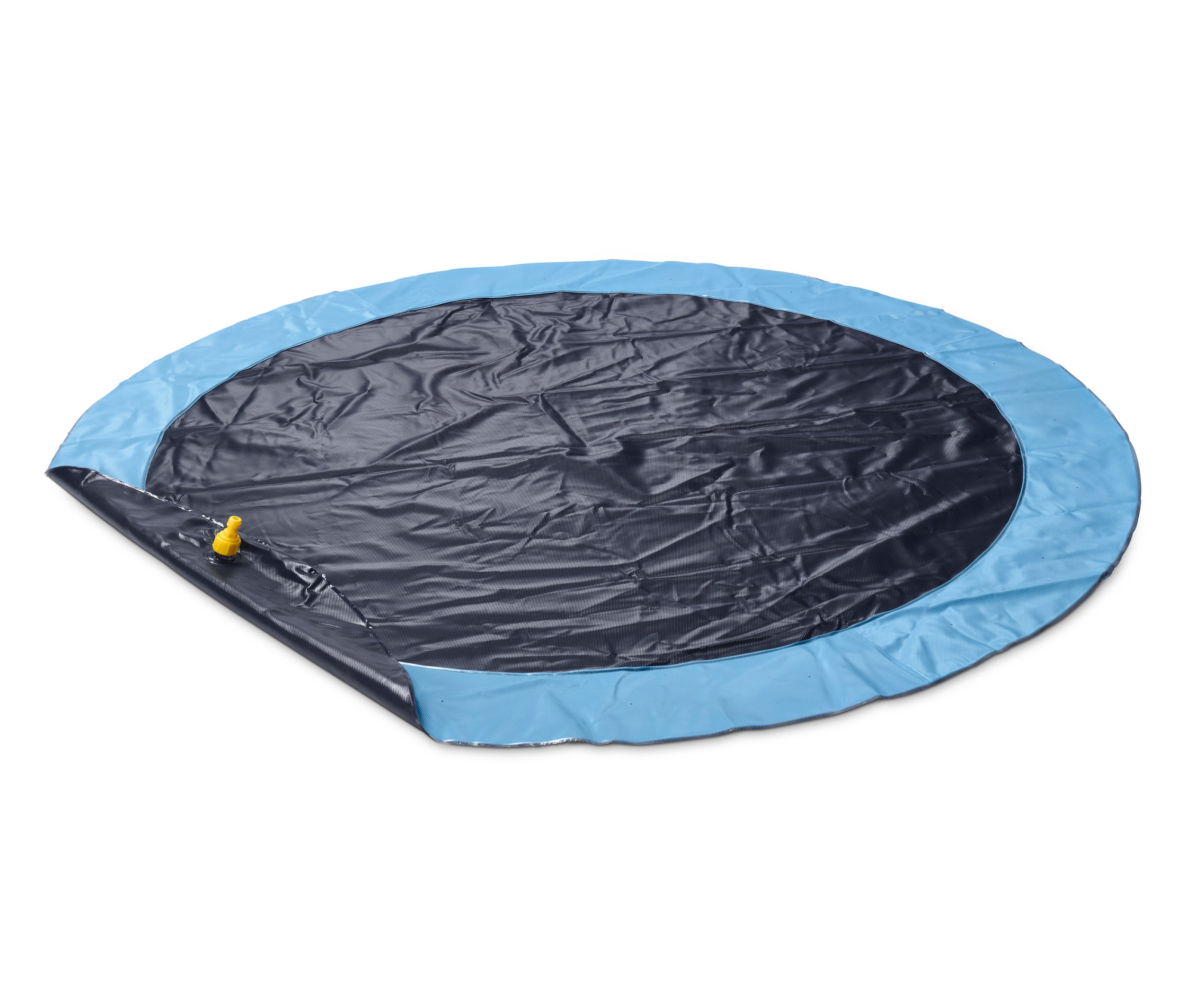 Modrý stříkací bazének pro psy na bílém pozadí.