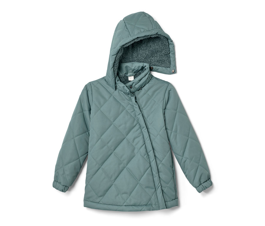Dětská prošívaná bunda s kapucí, světle modrá.