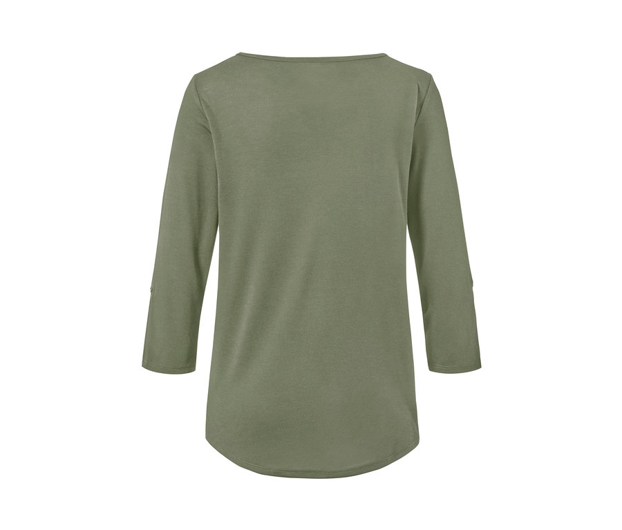 Khaki funkční triko s 3/4 rukávem zezadu.