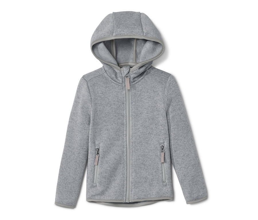 Šedá dětská mikina z pleteného fleecu s kapucí a zipem.