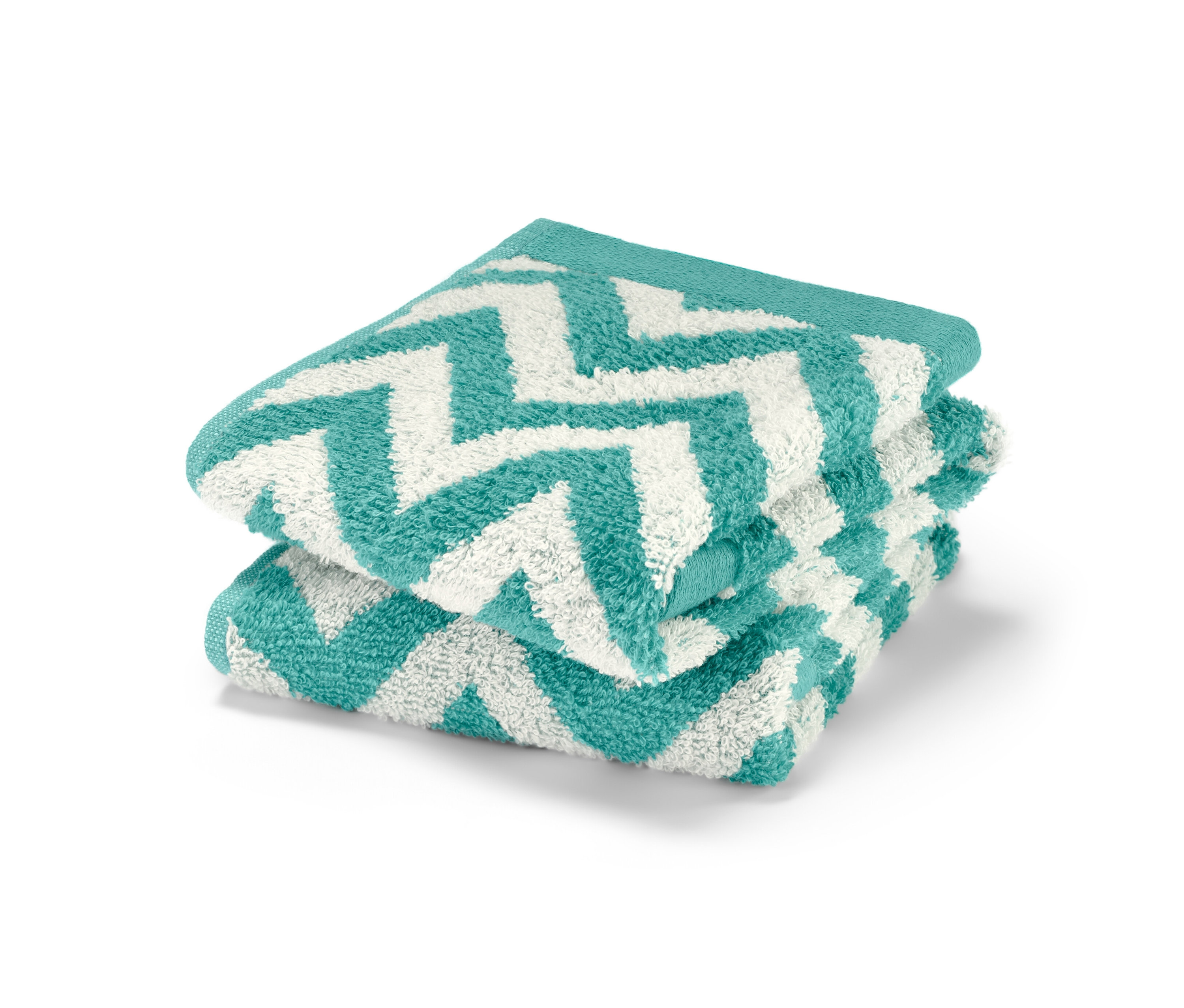 Stoh ručníků pro hosty, 2 ks, s cikcakovým vzorem v tyrkysové a bílé barvě.