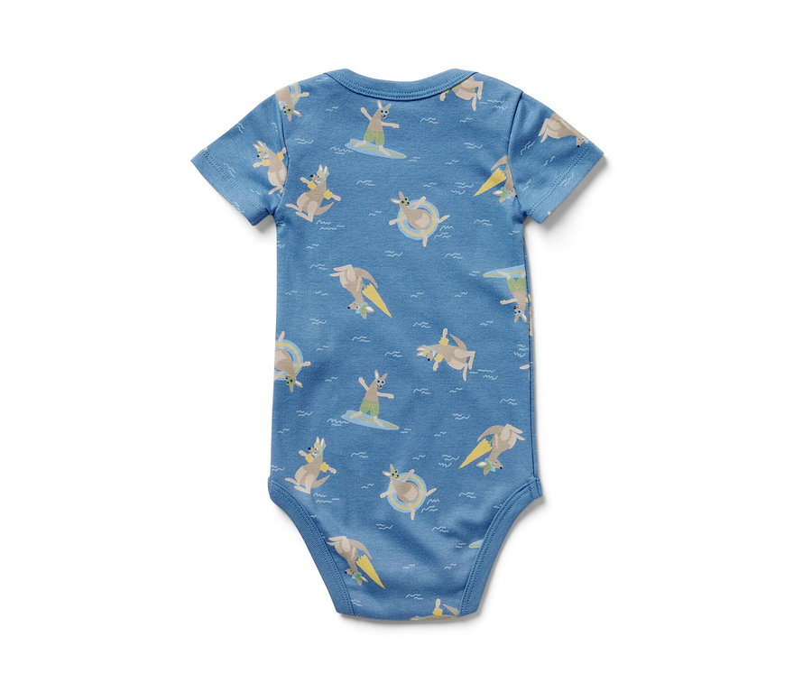 Modré dětské body s krátkým rukávem s potiskem klokanů, 5 ks.